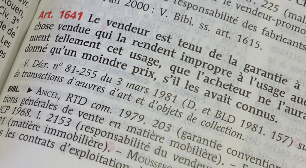 Garantie des vices cachés Code Civil