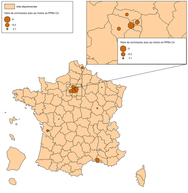 carte_communes_PPRn_cavite_anthropique_small Carte des communes concernées par au moins 1 PPR "mouvement de terrain dû à des cavités anthropiques"
