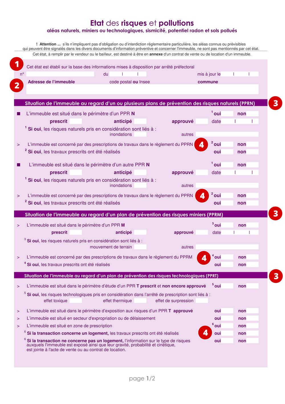 Aperçu de la page 1 de l'imprimé officiel ERP