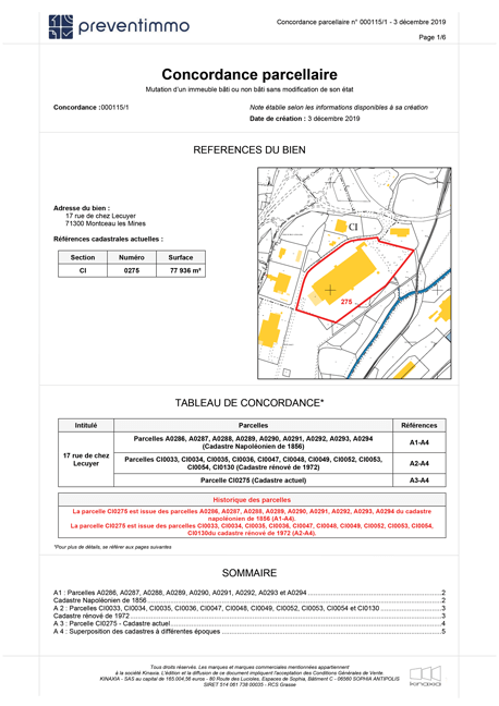 Recherche de concordance parcellaire