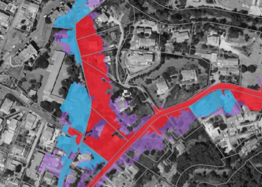 servitudes d'utilité publique : Zones bleu et rouge d'un risque inondation