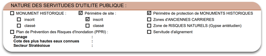 types de servitudes d'utilité publique renseignées dans la fiche renseignement d'urbanisme de Paris